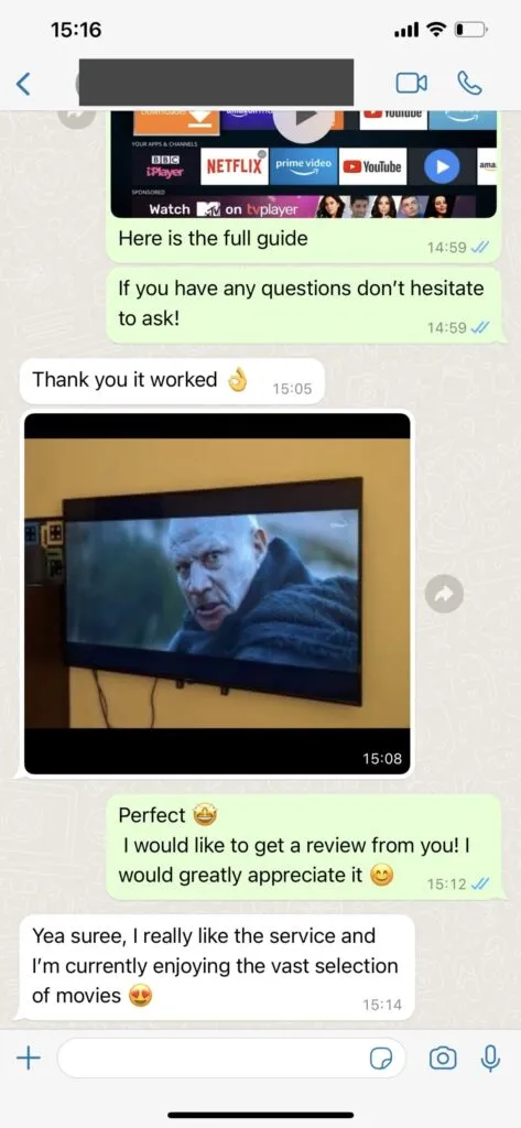Lemo IPTV WhatsApp support conversation example image 1